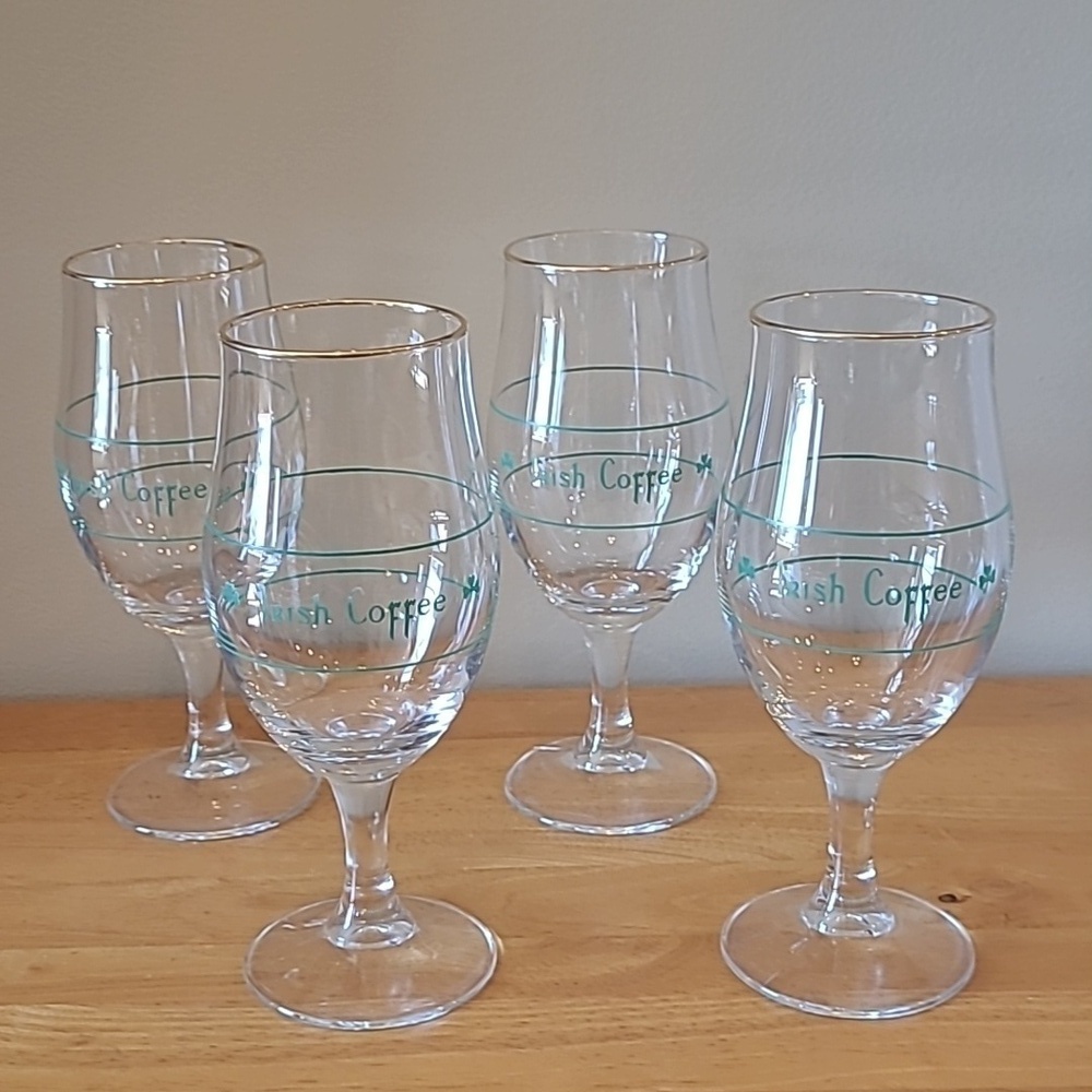 VINTAGE Set of 4 Mid Century Modern 1970s Tall Stemmed Irish Coffee Glasses